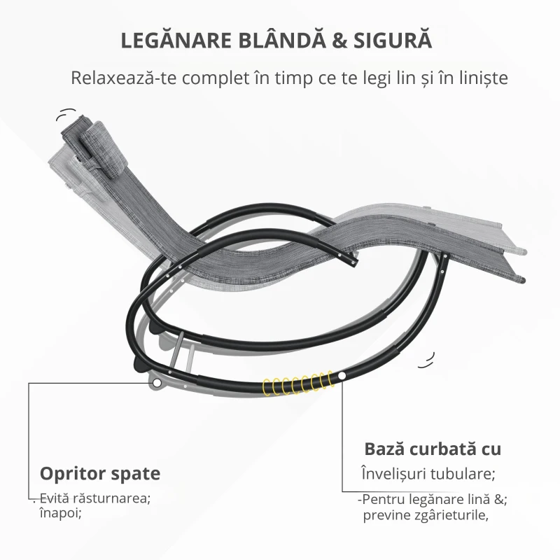 Outsunny Șezlong balansoar Zero-Gravity pentru exterior, impermeabil, cu pernă pentru cap, 155x61x88 cm, gri