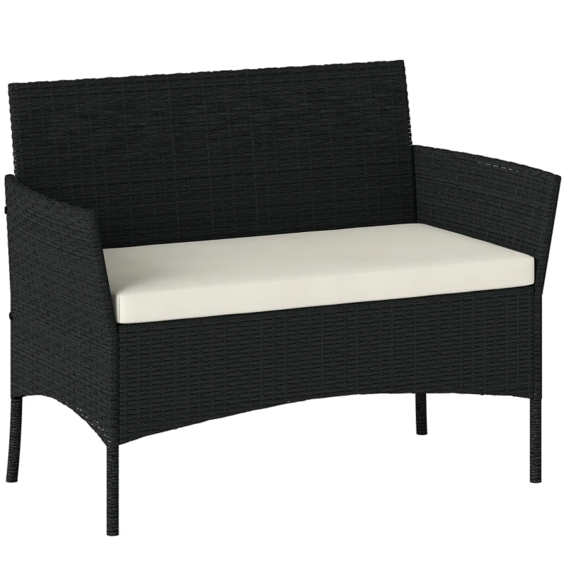 Outsunny Divano da Giardino a 2 Posti con Cuscino e Braccioli in Rattan PE e Acciaio, 107x55x80cm, Nero