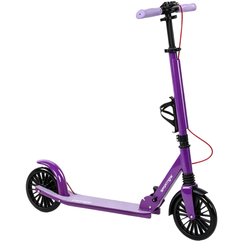SPORTNOW Foldable Kick Scooter with Height Adjustable Handlebar, One-click Folding Adult Scooters with 200 mm Big Wheels, Purple