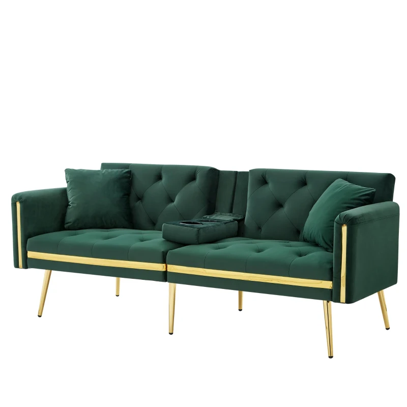 Two-Seater Convertible Sofa Bed with 3-Level Adjustable Backrest, Space-Saving Sleeper Sofa with High-Density Foam, 174L x 76W x 71.5H cm, Green