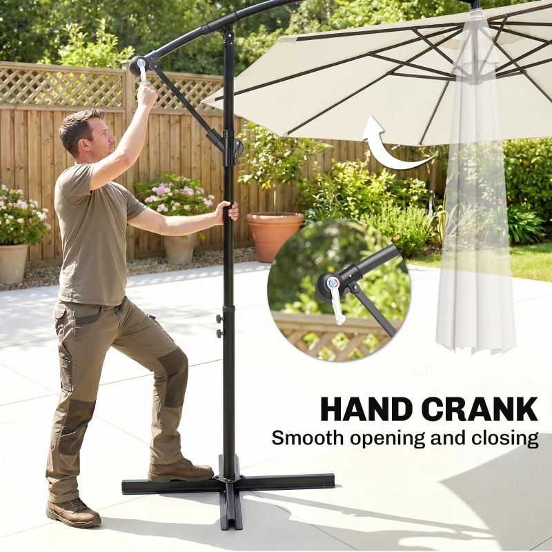 Outsunny 3M Banana Umbrella Parasol-Cream White