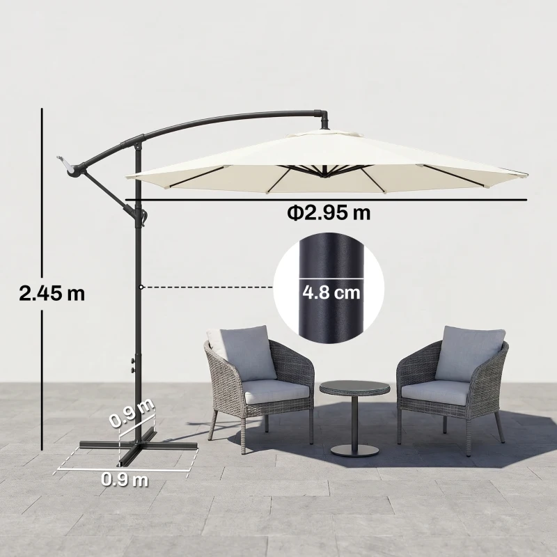 Outsunny 3M Banana Umbrella Parasol-Cream White