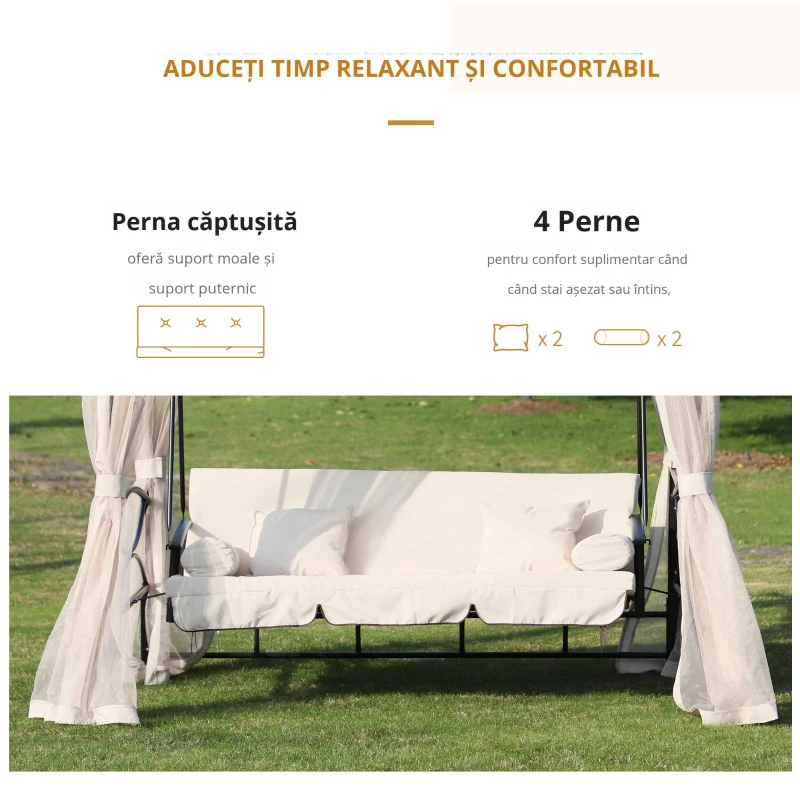 Outsunny Foisor cu Canapea cu 3 locuri si plasa de tantari, 256x172x248cm Culoare Bej(m-5)