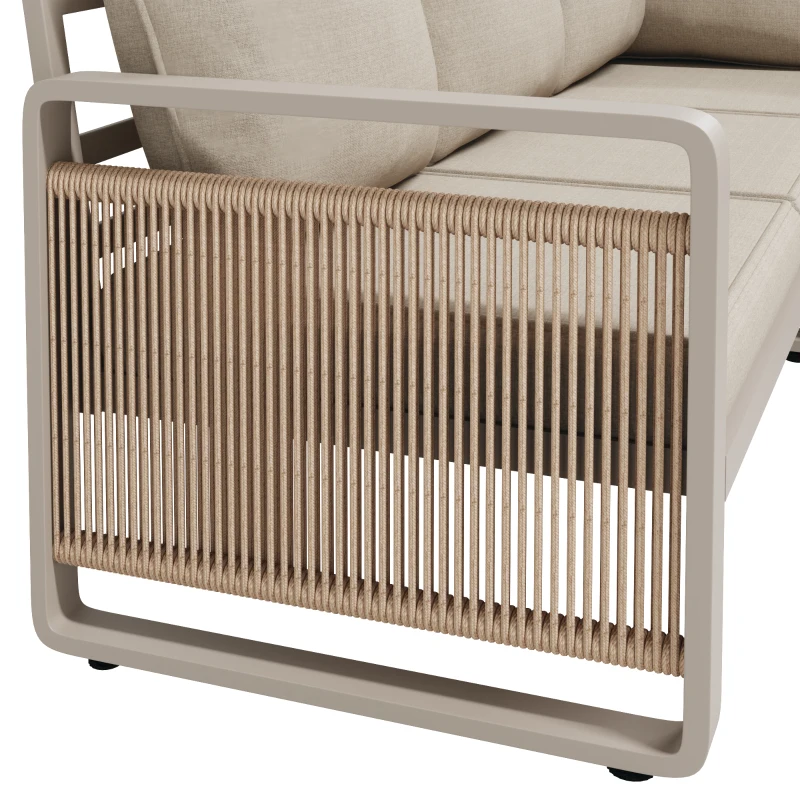Modern Garden Corner Sofa Set with High‑Density Foam Cushions, Weatherproof Outdoor Set for 6-7 People, 120L x 65W x 66.5H cm, Beige