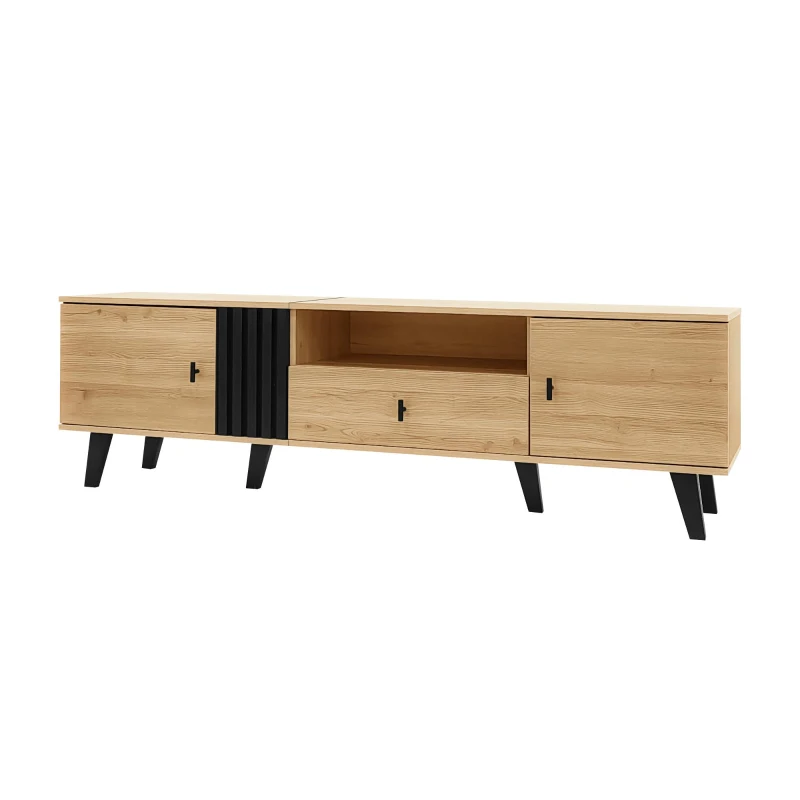 3-Piece Living Room Furniture Set with Water-Resistant Surfaces, Contemporary Living Room Set with Practical Storage, 170L x 40W x 50.5H cm, Black+Wood