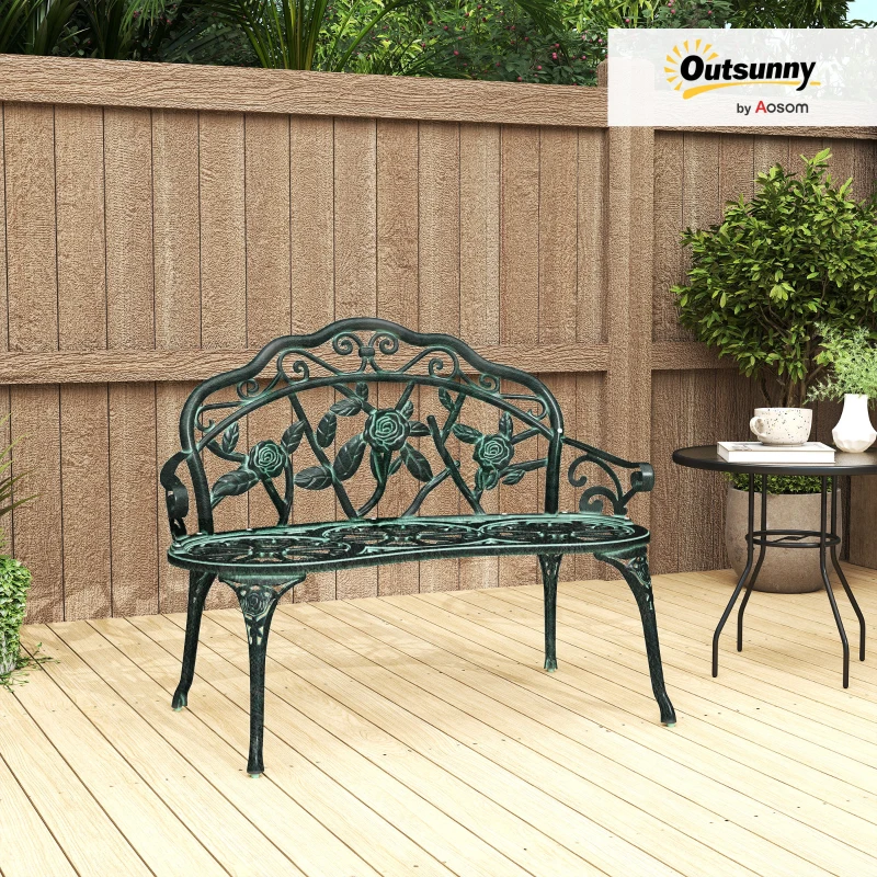 Outsunny Cast Aluminium Garden Bench - Vintage Green