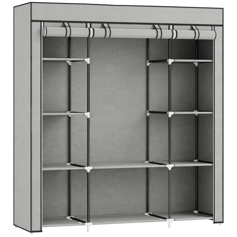 HOMCOM Armoire de rangement penderie en tissu pliable avec barre de suspension et étagères, 150 x 43 x 162,5 cm, gris clair