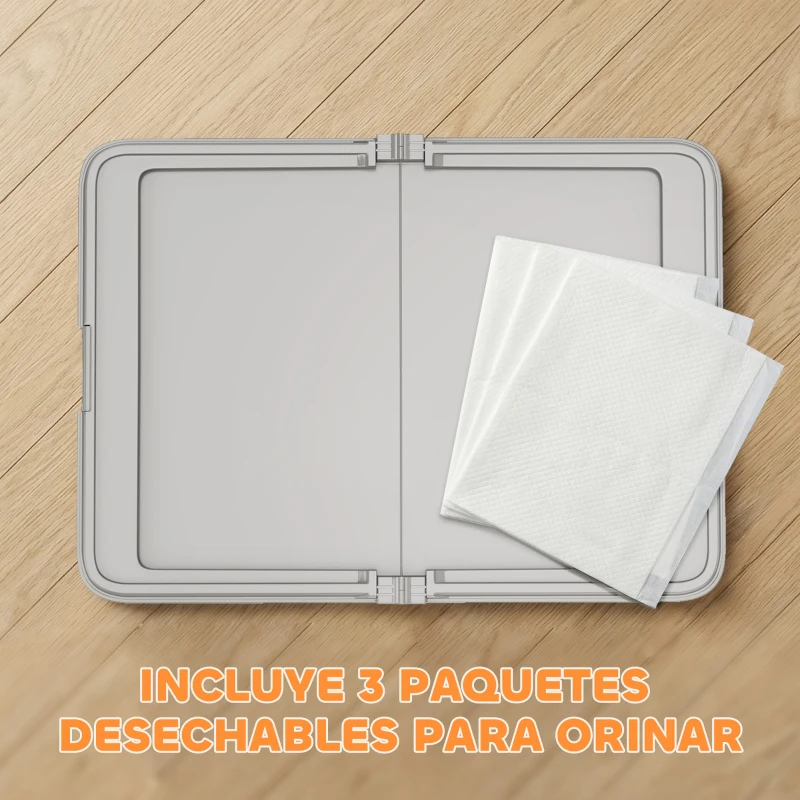 PawHut Inodoro para Perros Plegable 86x62 cm Bandeja Sanitaria Perros Entrenamiento 3 Almohadillas Pies Antideslizantes Gris