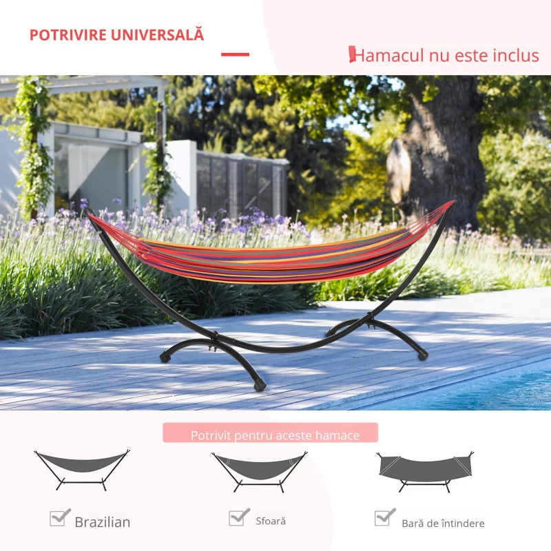 Outsunny Structura pentru Hamac Universal de 3m, Suport din Metal, 300x90x100cm, Negru