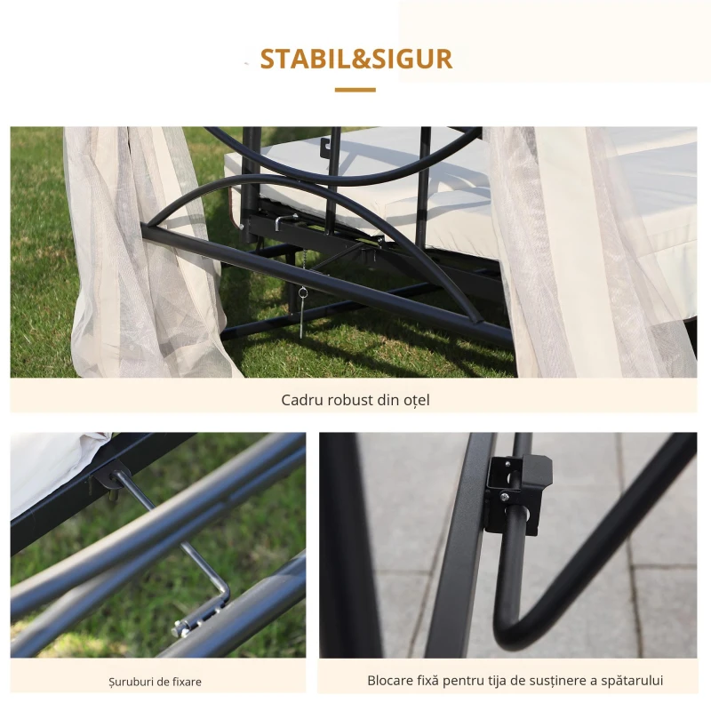 Outsunny Foisor cu Canapea cu 3 locuri si plasa de tantari, 256x172x248cm Culoare Bej(m-4)
