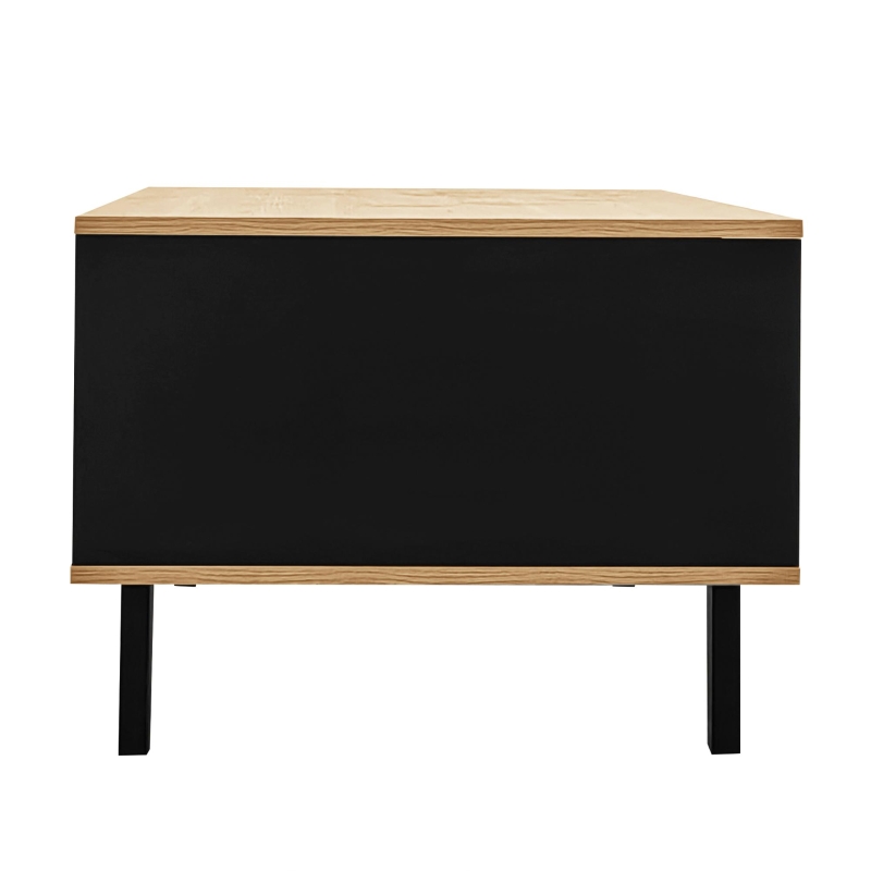 3-Piece Living Room Furniture Set with Water-Resistant Surfaces, Contemporary Living Room Set with Practical Storage, 170L x 40W x 50.5H cm, Black+Wood