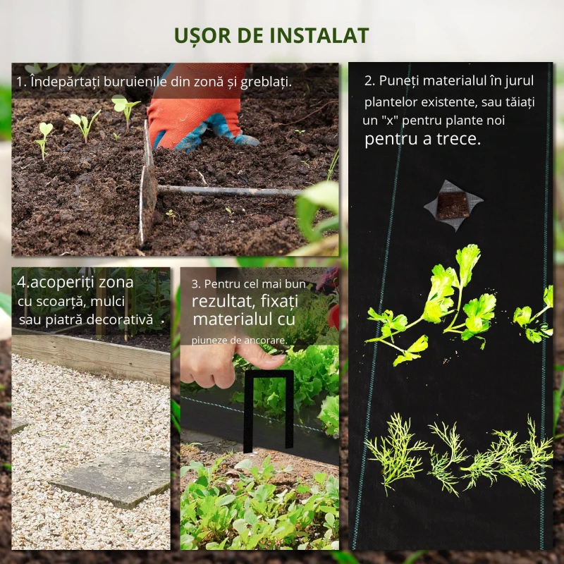 Outsunny 2 x 25 m Bariere Impotriva Buruienilor, Tesatura pentru Peisaj, pentru Controlul Buruienilor in Sere si Gradini, Robusta si Usor de Montat