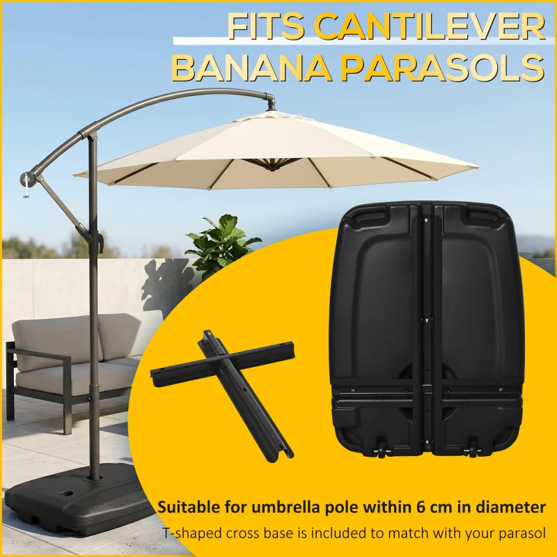 Outsunny Parasol Base - Water and Sand Filled, Up to 75kg, Portable Umbrella Stand Weights for Cantilever Banana Parasol with Wheels, Black