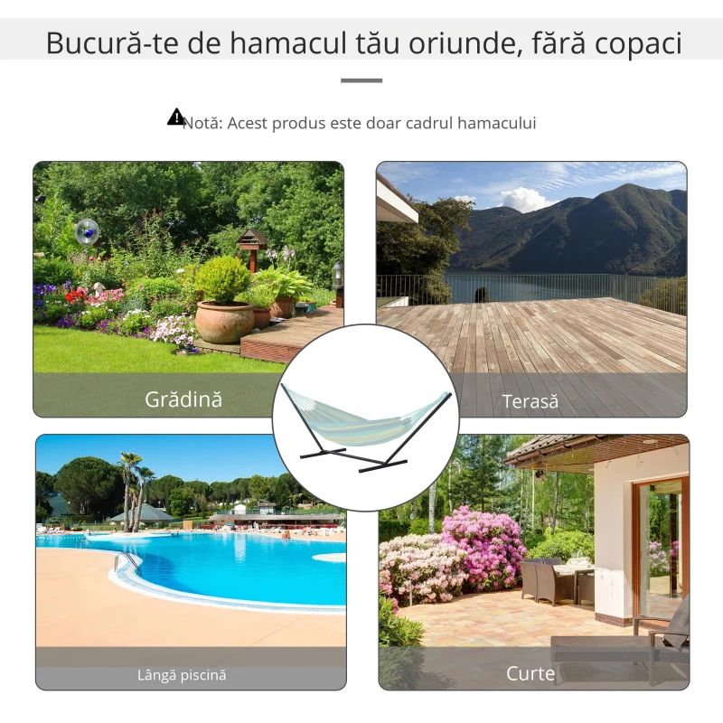 Outsunny Schelet pentru Hamac Greutate Maxima 120Kg in Metal, Negru, 360x92x112cm