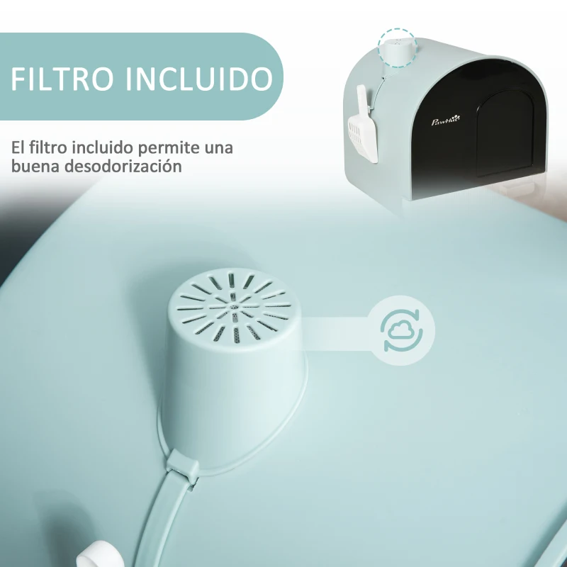 PawHut Arenero para Gatos Caja de Arena Cerrada para Gatos con Bandeja Extraíble Pala y Filtro 43x44x47 cm Verde