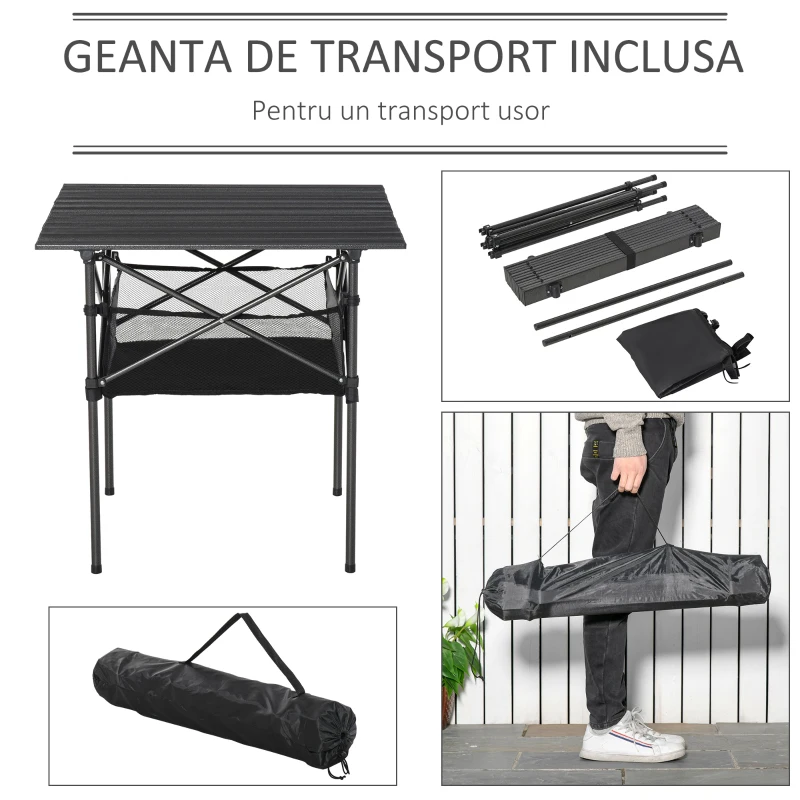 Outsunny Masa de Camping Pliabila si Rulabila Outunny cu Geanta de Calatorie neagra