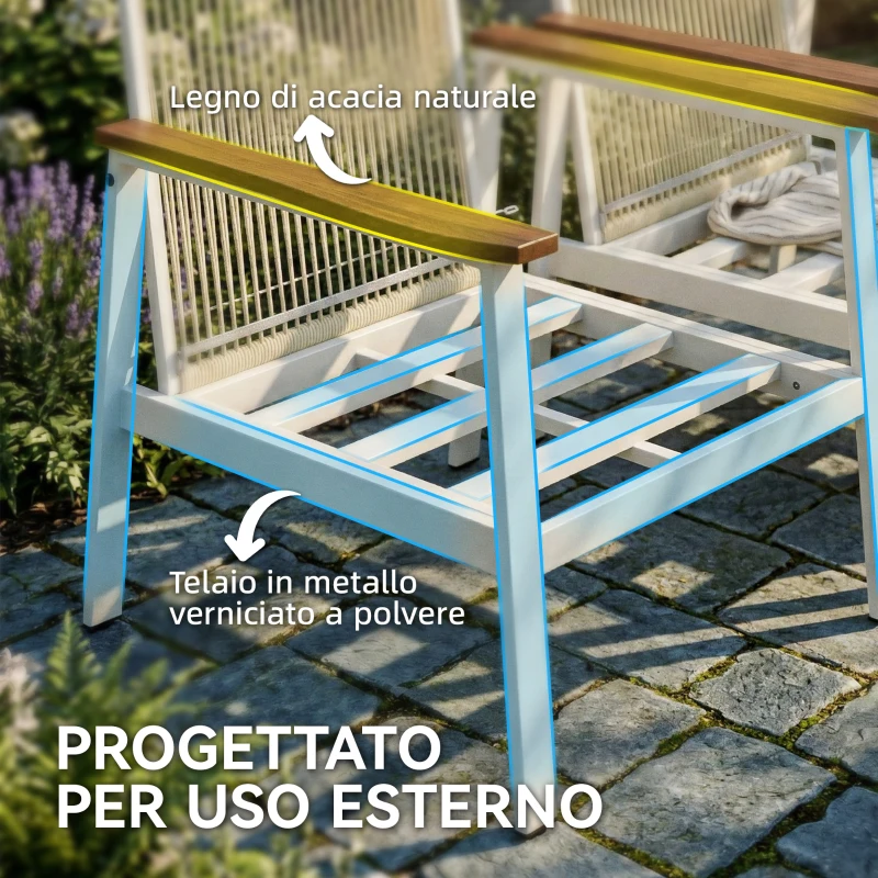Outsunny Set Divani Giardino 4 Persone: 2 Poltrone, Divanetto, Tavolino.