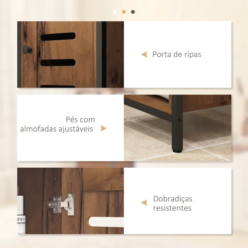 kleankin Coluna Casa de Banho Armário Alto Casa de Banho Estreito com Porta de Ripas Prateleiras Ajustáveis 37x30x167 cm Castanho Rústico