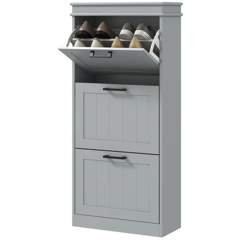 HOMCOM Schuhschrank, Schuhschrank 3 Klapptüren 15 Paar, verstellbare Regale, 54 x 24 x 117,5 cm, grau