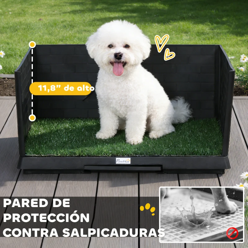 PawHut Inodoro para Perros con Césped Artificial 75x51x36,5 cm con Paredes Altas Bandeja Deslizante y Fácil de Limpiar Negro