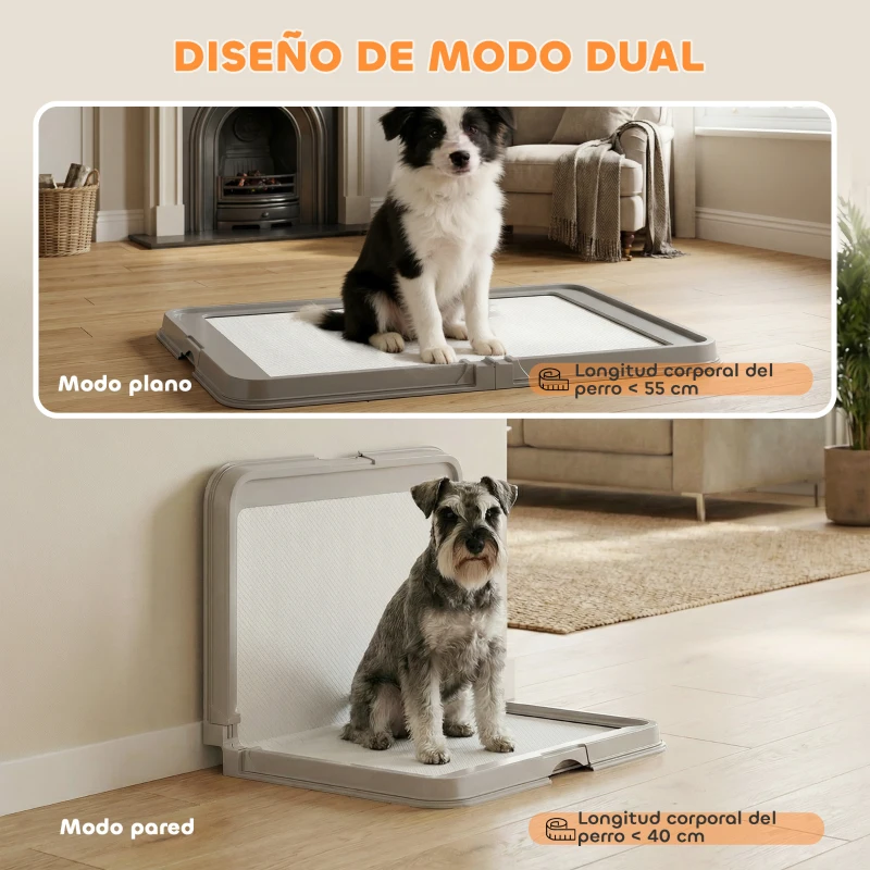 PawHut Inodoro para Perros Plegable 86x62 cm Bandeja Sanitaria Perros Entrenamiento 3 Almohadillas Pies Antideslizantes Gris