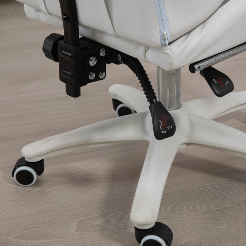 Vinsetto Computer Gaming Chair, PU Leather Desk Chair with Footrest, Swivel Task Chair with 135° Reclining Back and Lumbar Support, PC Chair for Adults, White and Grey