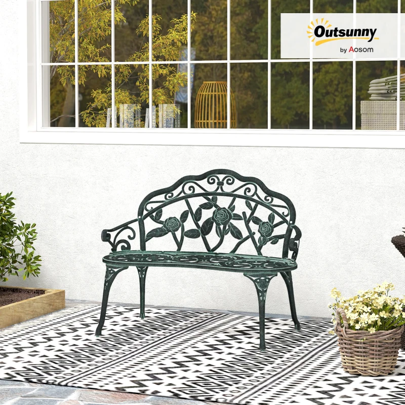 Outsunny Cast Aluminium Garden Bench - Vintage Green