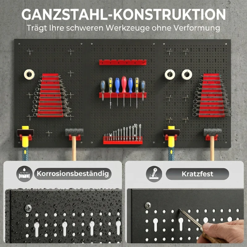 HOMCOM Lagersystem Wandregal 60 x 40 cm, 28 stck. Schüttenregal mit Haken Ablagefächern, Werkstattregal, Schwarz+Rot