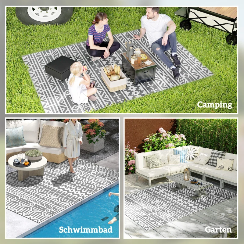 Outsunny Outdoor Teppich robuster Wetterfest Outdoorteppich, Carpet mit Boho-Style, Outdoor-Teppich für Wohnzimmer Balkon