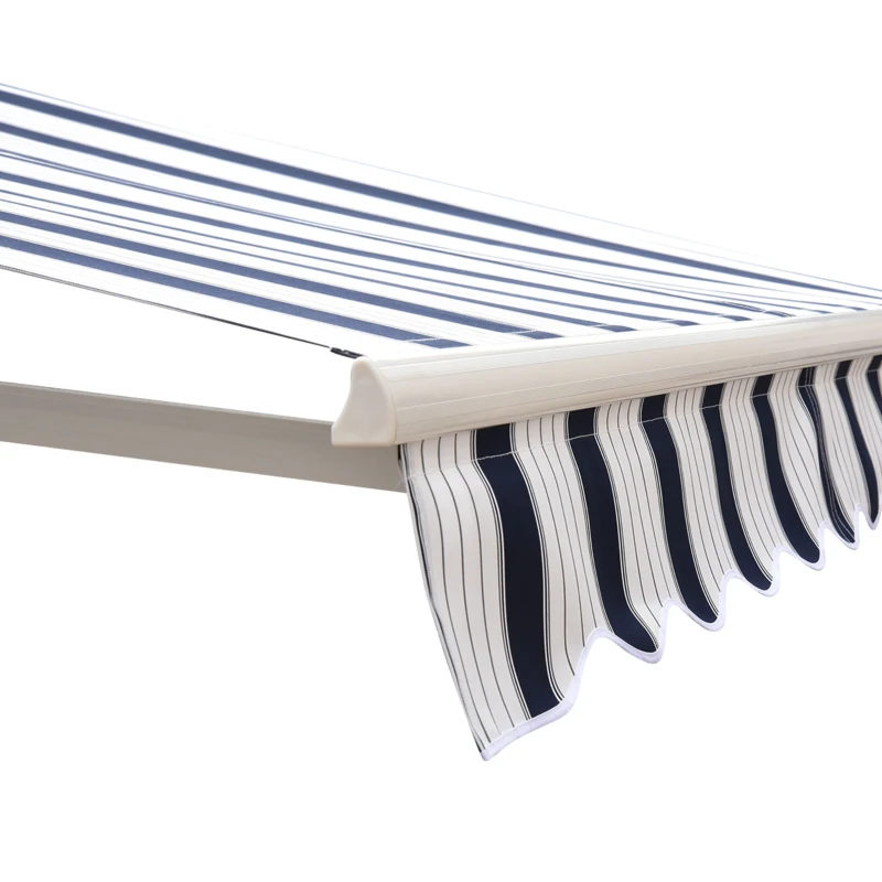 Outsunny 2.5x2 m Manual Retractable Awning, Garden Awning with 90% UV block -Dark Blue/White Stripes