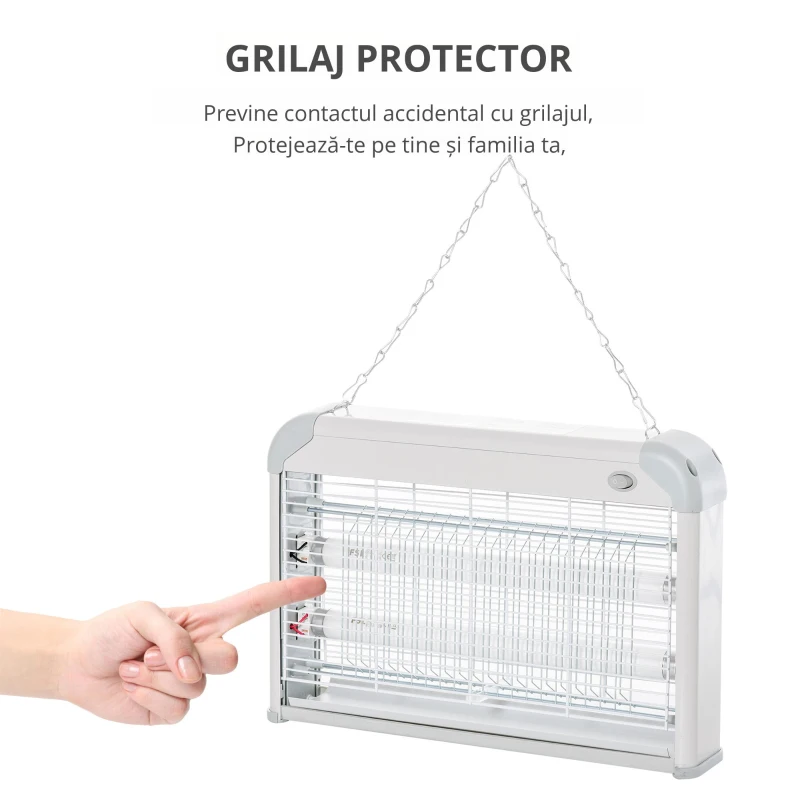 Outsunny Lampa Electrica anti-țânțari 20W, 37.5x8.5x26.5cm, Gri/Alb