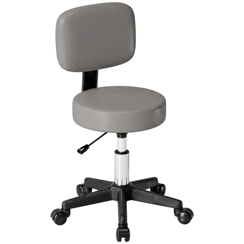 HOMCOM Banqueta de massagem com rodízios, altura regulável, giratória com encosto ergonômico cinza