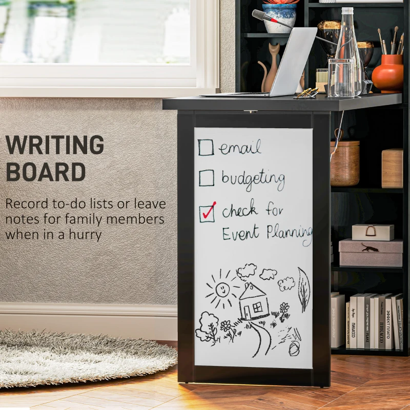 HOMCOM Scrivania Moderna Pieghevole con Libreria e Lavagna, in Legno e Metallo, 98x51x153 cm, Nero