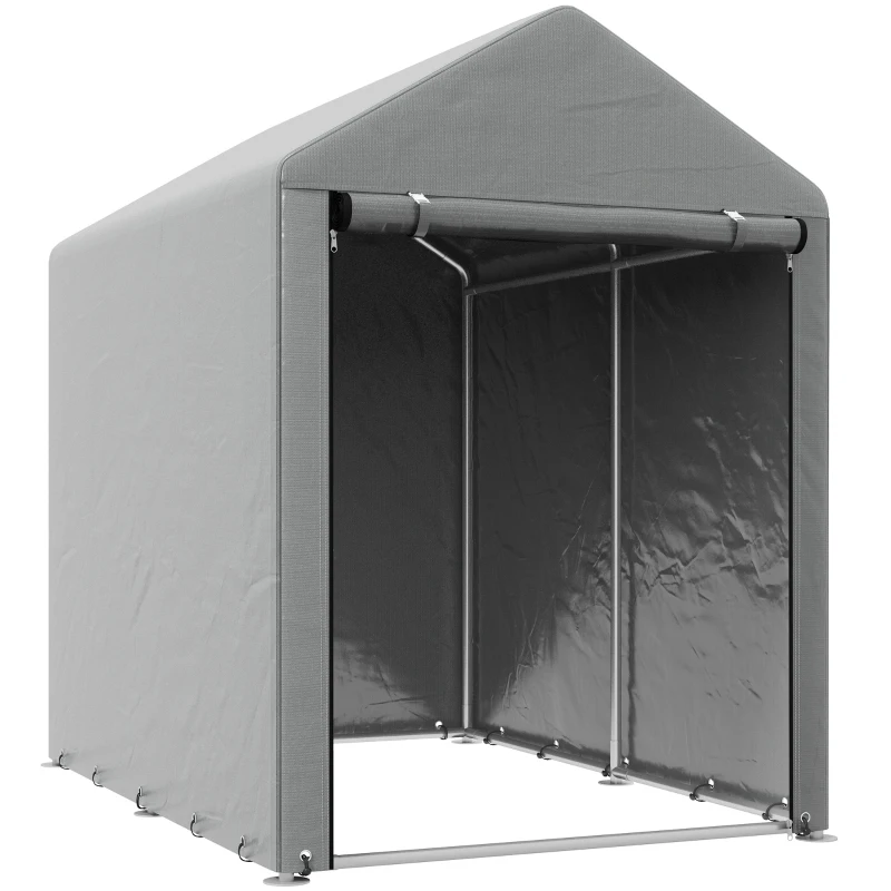 Outsunny Abri de Jardin Imperméable avec 2 Compartiments, Porte Enroulable à Fermeture Éclair, 120x179x165cm, Gris Clair