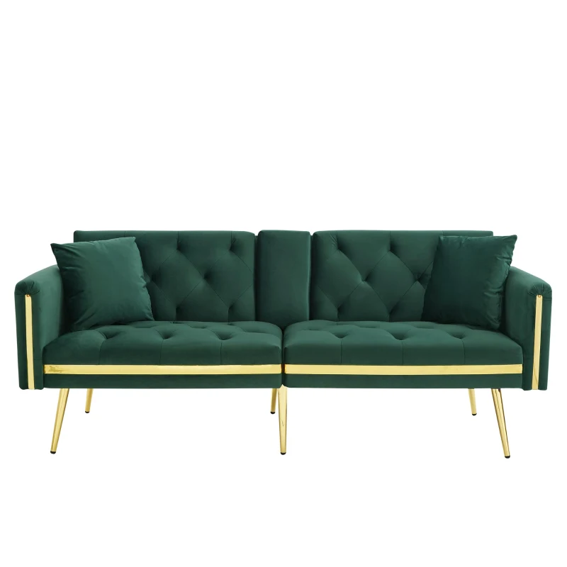 Two-Seater Convertible Sofa Bed with 3-Level Adjustable Backrest, Space-Saving Sleeper Sofa with High-Density Foam, 174L x 76W x 71.5H cm, Green