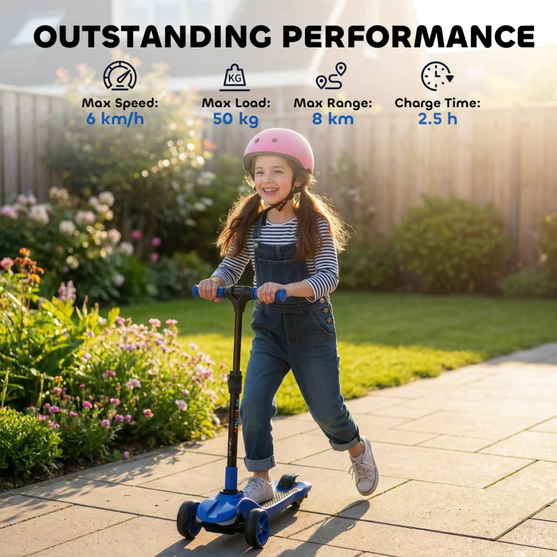 AIYAPLAY Three-Wheel Foldable Electric Scooter for Kids Aged 6-10 Years, Blue