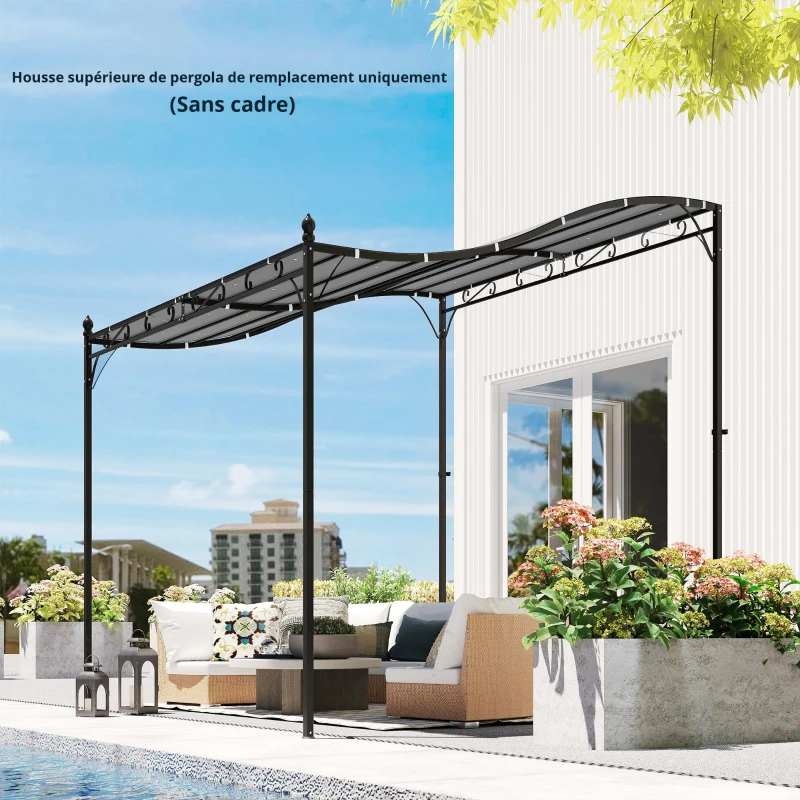Outsunny Toit de rechange pour pergola Voile d'ombrage pour couverture de terrasse Bâche de rechange pour pavillon 3 x 3 m 298x293 cm Gris foncé