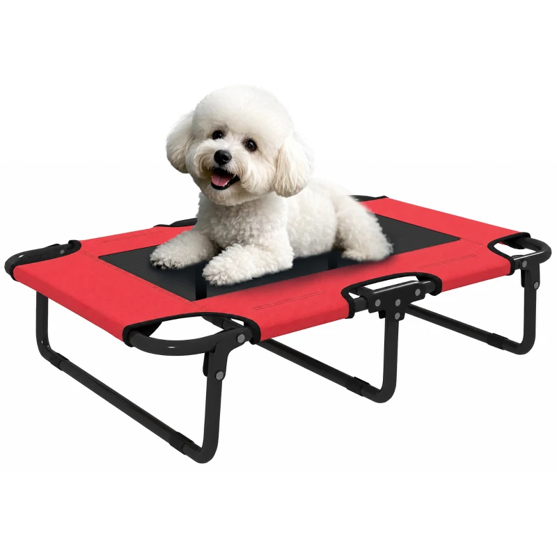 PawHut Portable Raised Dog Bed, Elevated Pet Cot with Breathable Mesh for Indoor Outdoor, for Small Medium Dogs, Red