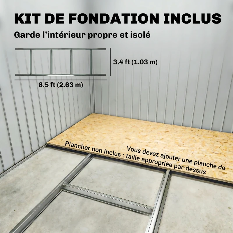 Outsunny Abri de jardin 5,4 m² 2,77 x 1,95 x 1,92 m kit de fondation porte coulissante ventilations acier galvanisé, gris foncé(m-6)