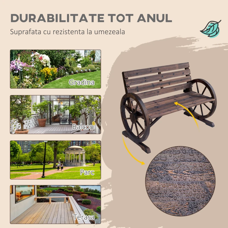 Outsunny Banca Country Fonta 127×60×85 cm – 2‑locuri cu Cotiere Rotative Neagra