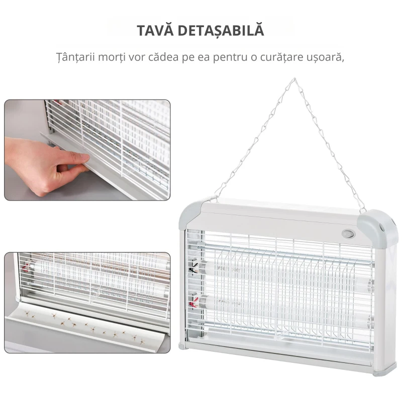 Outsunny Lampa Electrica anti-țânțari 20W, 37.5x8.5x26.5cm, Gri/Alb