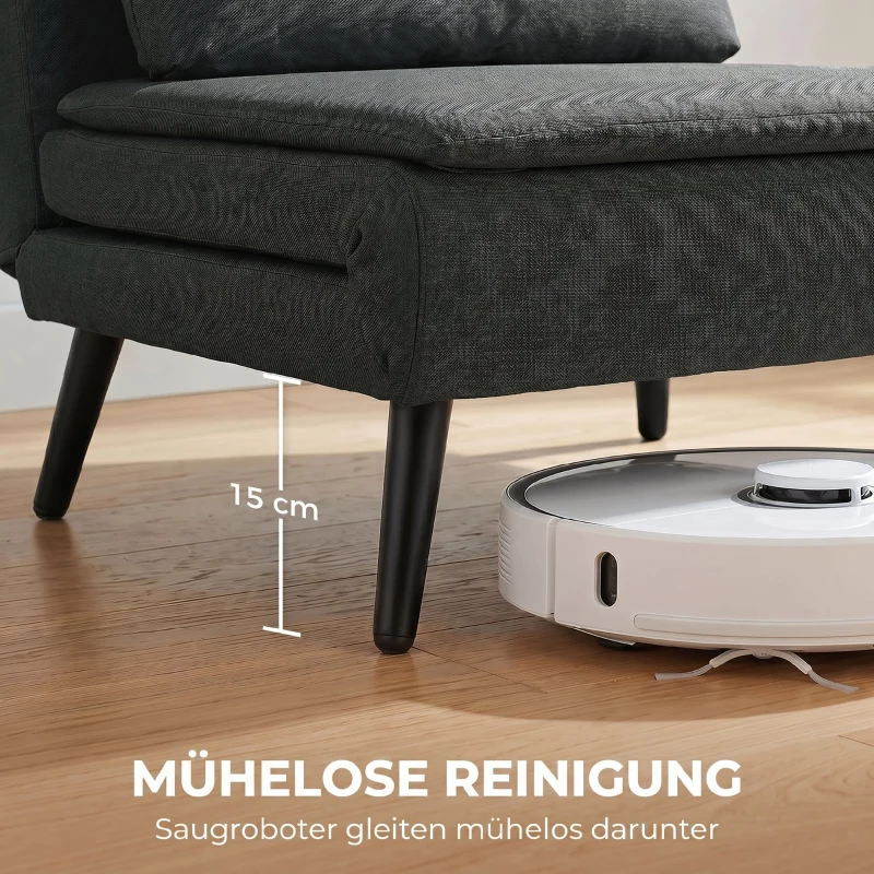 HOMCOM Schlafsessel, 3-in-1 Klappbarer Leinen-Schlafsessel mit verstellbarer Rückenlehne, S-Federn, Metallbeinen, Dunkelgrau