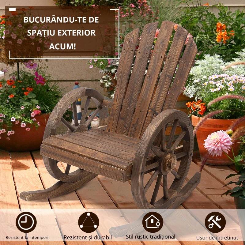 Outsunny Scaun Balansoar de Gradina din Lemn de Molid, Culoarea Lemn 88x68x92cm