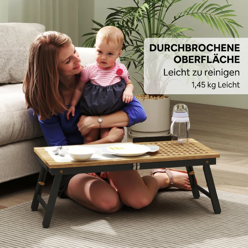 HOMCOM Bedtafel, Laptoptafel Verstelbaar met Lade, Opvouwbaar voor Bank, Werk, Bed, Eiken