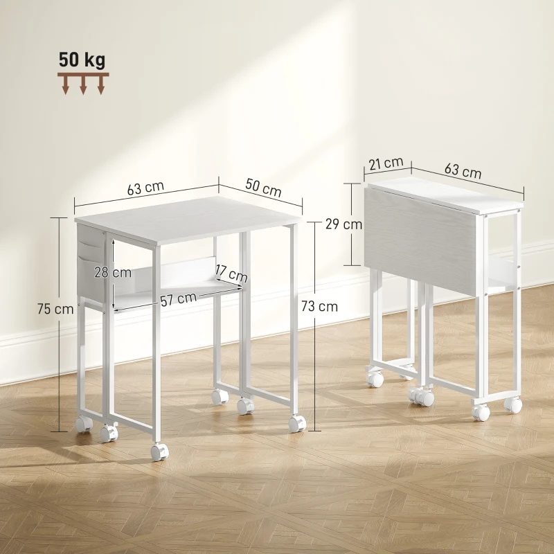 HOMCOM Secretária Dobrável Convertível em Mesa Lateral Prateleira Aberta Branco