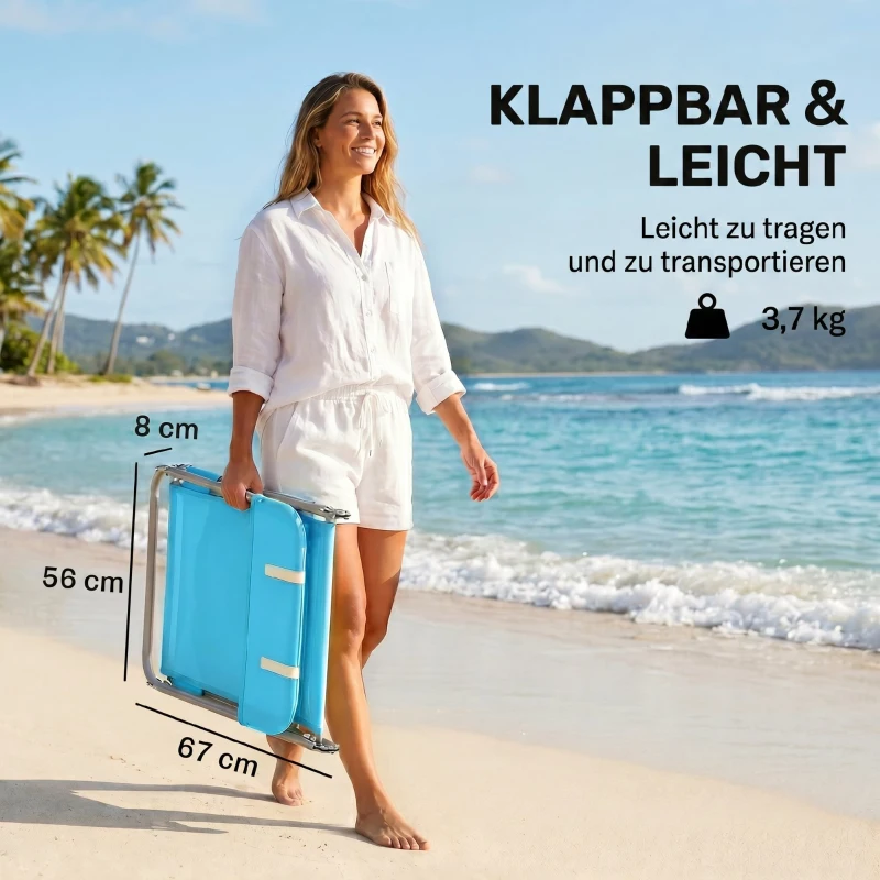 Outsunny Sonnenliege klappbar Gartenliege mit Kopfkissen, 5-Fach verstellbare Rückenlehne bis 120 kg Blau