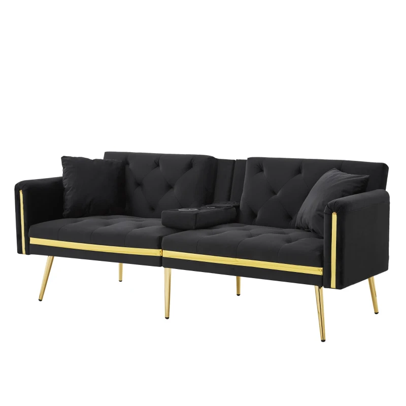 Two-Seater Convertible Sofa Bed with 3-Level Adjustable Backrest, Space-Saving Sleeper Sofa with High-Density Foam, 174L x 76W x 71.5H cm, Black
