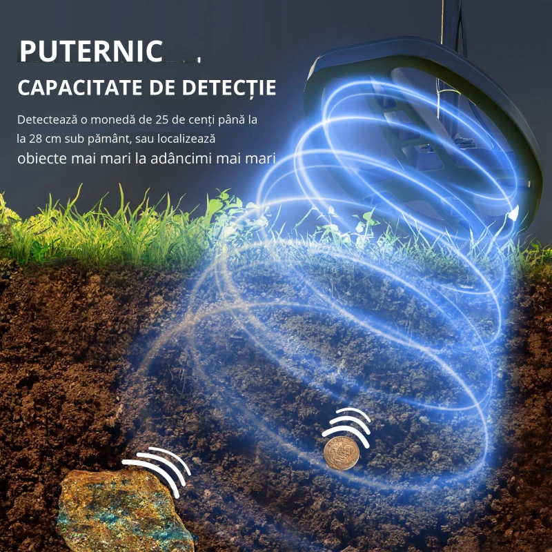Outsunny Detector de Metale cu Bobină Impermeabilă și 5 Moduri Profesionale, 28x21x48-130 cm, Gri