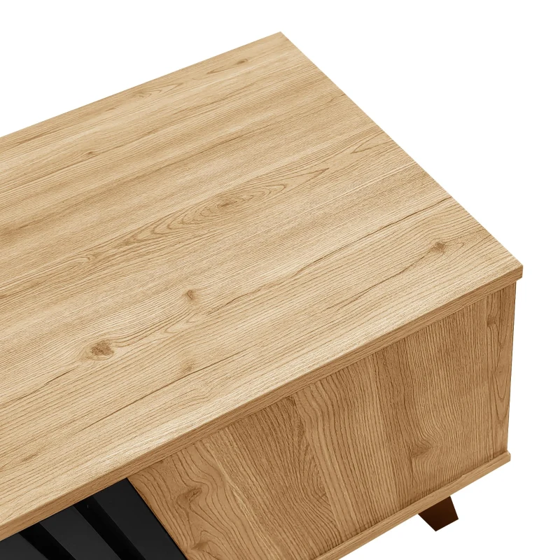 Stylish Coffee Table with Practical Storage and Wood‑Coloured Surface, Divided-Storage Tea Table with Wood Legs, 100L x 60W x 45H cm, Black+Wood