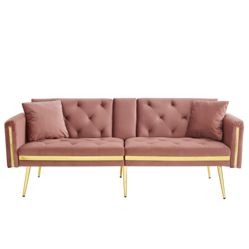Two-Seater Convertible Sofa Bed with 3-Level Adjustable Backrest, Space-Saving Sleeper Sofa with High-Density Foam, 174L x 76W x 71.5H cm, Pink